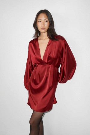 Women Gina Tricot Satin Mini Dress Red | 08PAEWLUB