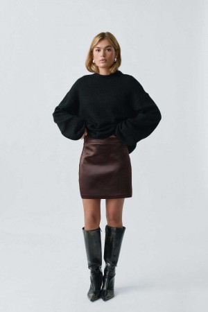 Women Gina Tricot Satin Mini Skirts Brown | 65GFDOSAM