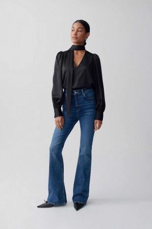Women Gina Tricot Scarf Blouse Black | 08SJKUEVA