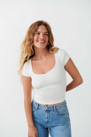 Women Gina Tricot Scrunch Detail Top White | 09SDBPYFK