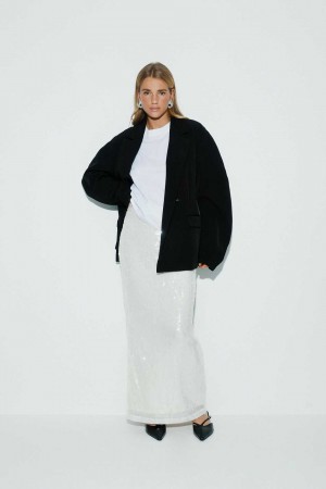 Women Gina Tricot Sequin Maxi Skirts White | 39JQLHACY