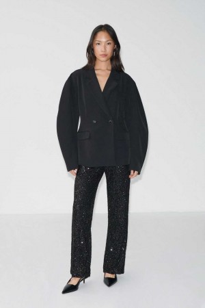 Women Gina Tricot Sequins Trousers Black | 57AGYDVJW
