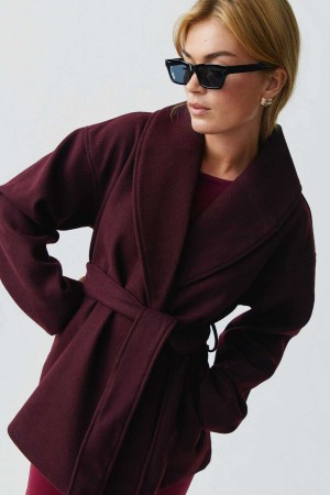 Women Gina Tricot Shawl Collar Short Coat Red | 81MCVAJEB