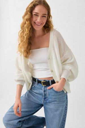 Women Gina Tricot Sheer Knitted Cardigan White | 46USYCITW