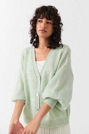Women Gina Tricot Sheer Knitted Cardigan Green | 90NLIPSAD