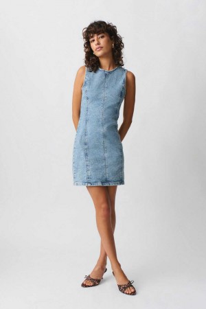 Women Gina Tricot Short Denim Dress Blue | 01EAMWKRS