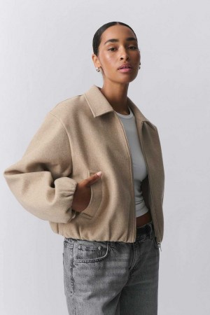 Women Gina Tricot Short Felt Jacket Beige | 17CJKDWBO