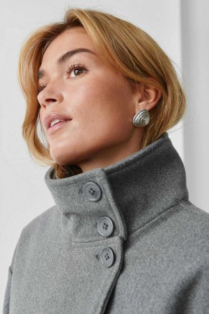 Women Gina Tricot Short Felt Jacket Grey | 31QWXKPRG