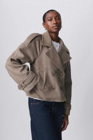 Women Gina Tricot Short Felt Trench Jacket Beige | 78WNGDMAC