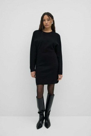 Women Gina Tricot Short Knitted Dress Black | 60GZLRWXK