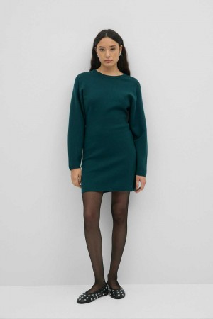 Women Gina Tricot Short Knitted Dress Green | 35JGWUVKT