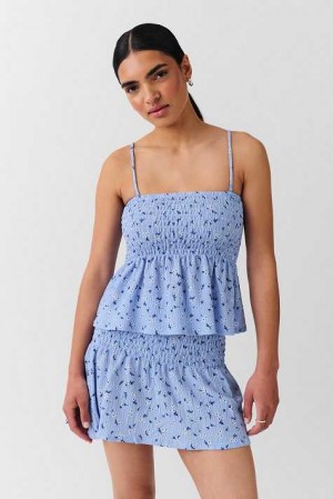 Women Gina Tricot Short Smock Skirts Blue | 54OZQHCDT