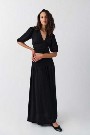 Women Gina Tricot Smock Maxi Skirts Black | 89ZPSCAUN