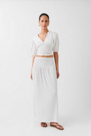 Women Gina Tricot Smock Maxi Skirts White | 97OQFWCMA