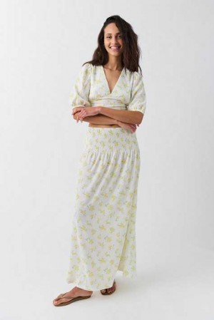 Women Gina Tricot Smock Maxi Skirts Yellow | 21FJZBKQO