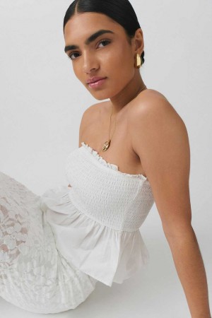 Women Gina Tricot Smock Tube Top White | 65BMIGCJV