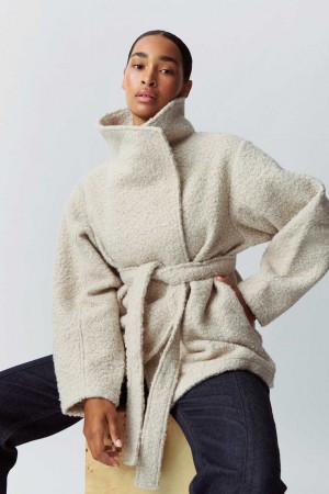 Women Gina Tricot Soft Belted Jacket Beige | 14QVPMNKU