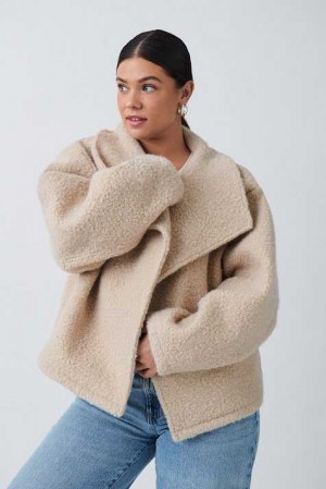 Women Gina Tricot Soft Boucle Jacket Beige | 86XJSHZWG
