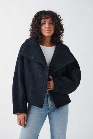 Women Gina Tricot Soft Boucle Jacket Blue | 50HBVZWSQ