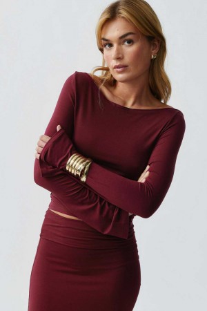 Women Gina Tricot Soft Touch Boatneck Top Red | 29EIPKUBG
