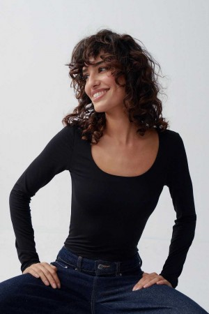 Women Gina Tricot Soft Touch Body Top Black | 21TFELICN