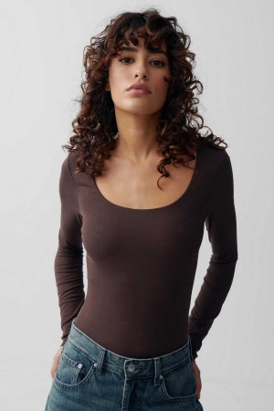 Women Gina Tricot Soft Touch Body Top Brown | 07RALCVTB