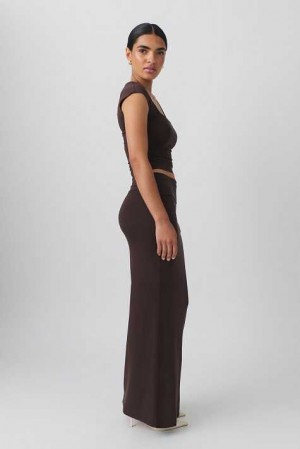 Women Gina Tricot Soft Touch Folded Maxi Skirts Brown | 19CDJPWLZ