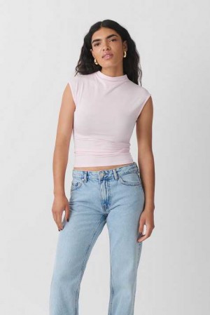 Women Gina Tricot Soft Touch Funnel Neck Top Pink | 61ZTVJMEN
