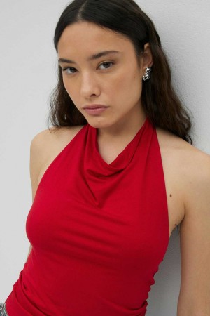 Women Gina Tricot Soft Touch Halterneck Top Red | 15WJFXLQC