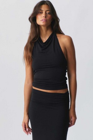 Women Gina Tricot Soft Touch Halterneck Top Black | 10LTYHCZF