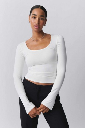 Women Gina Tricot Soft Touch Jersey Tops White | 15BONZWDC