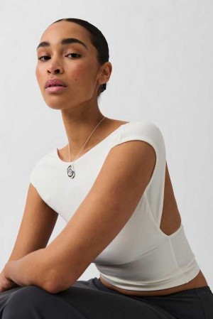 Women Gina Tricot Soft Touch Open Back Top White | 21RQGTCFX