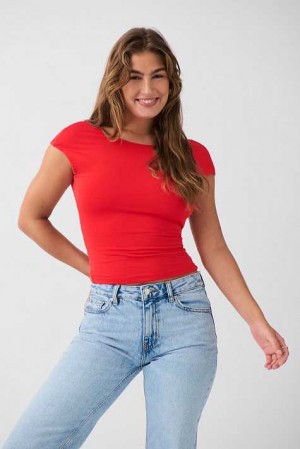 Women Gina Tricot Soft Touch Open Back Top Red | 14WCLGHZP