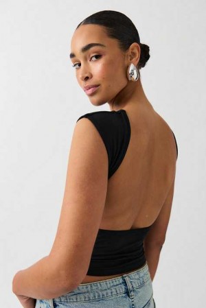 Women Gina Tricot Soft Touch Open Back Top Black | 58GWNTCLE