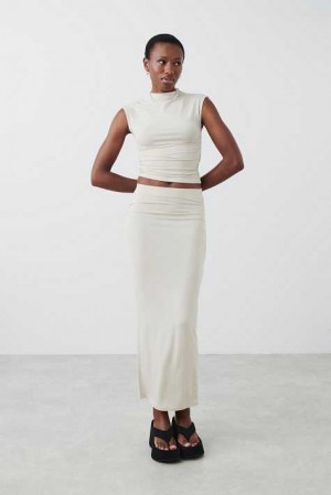 Women Gina Tricot Soft Touch Ruched Skirts Beige | 24KWAVTMU