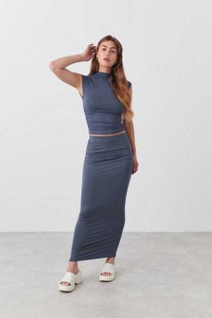 Women Gina Tricot Soft Touch Ruched Skirts Blue | 24UJKCBWY