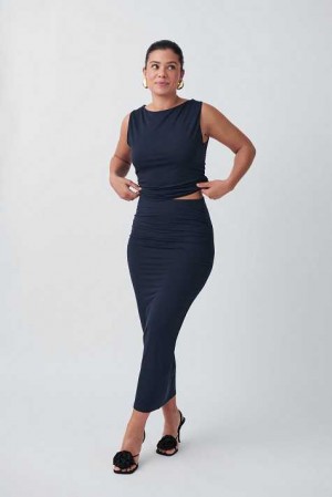 Women Gina Tricot Soft Touch Ruched Skirts Blue | 35XGSCMKH