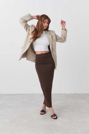 Women Gina Tricot Soft Touch Ruched Skirts Beige | 40VTUEJZS