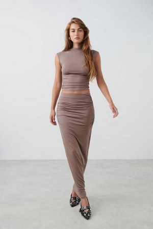 Women Gina Tricot Soft Touch Ruched Skirts Beige | 69RDPVGOT