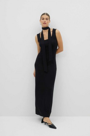 Women Gina Tricot Soft Touch Scarf Dress Black | 56ZHQVDBJ