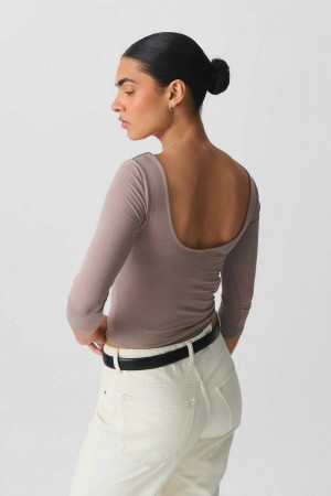 Women Gina Tricot Soft Touch Scoop Neck Top Grey | 20BWGKZRT
