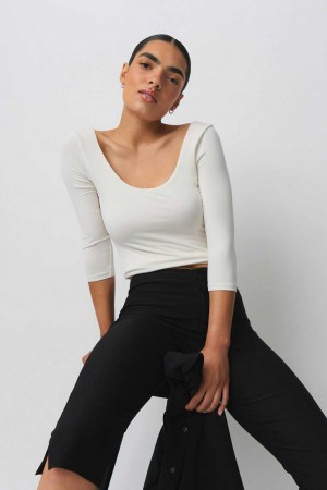 Women Gina Tricot Soft Touch Scoop Neck Top Beige | 57HAPMELG