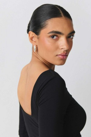 Women Gina Tricot Soft Touch Scoop Neck Top Black | 87CSJUYLV