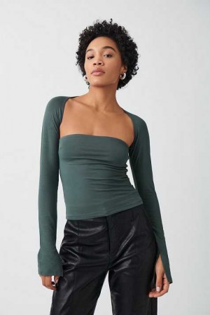 Women Gina Tricot Soft Touch Square Neck Tops Grey | 15PUVHGWN