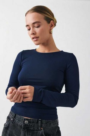 Women Gina Tricot Soft Touch Sweaters Blue | 23ZQJBFPI