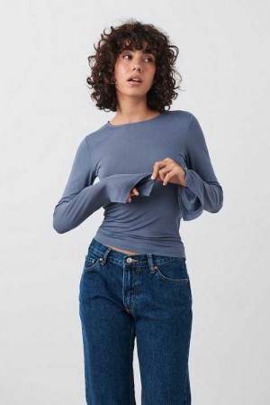 Women Gina Tricot Soft Touch Sweaters Blue | 42KNRCMEL