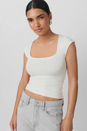 Women Gina Tricot Soft Touch Tight Top Beige | 07PNVARKH