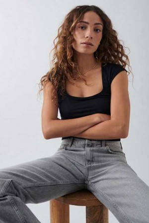 Women Gina Tricot Soft Touch Tight Top Black | 24YKTNGIZ
