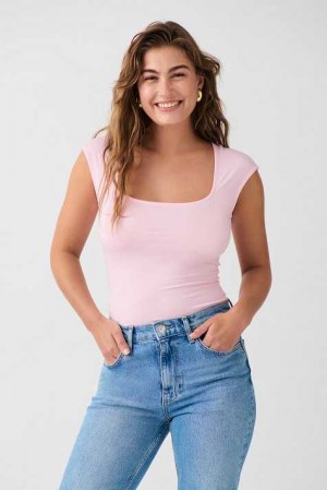 Women Gina Tricot Soft Touch Tight Top Pink | 18WPLQNKV