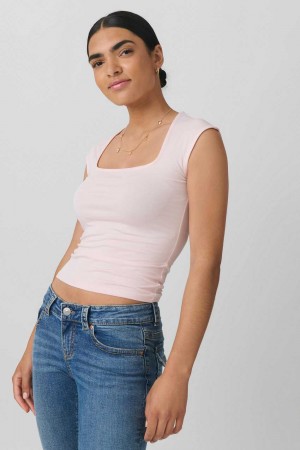 Women Gina Tricot Soft Touch Tight Top Pink | 40CVKRZEL